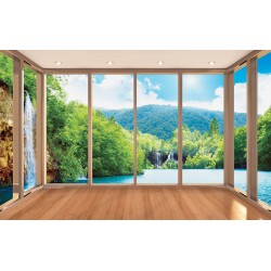 Wallpapers mural Thailand waterfall view window gold