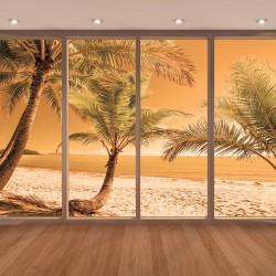 Wall murals beach with palm trees on orange background window 