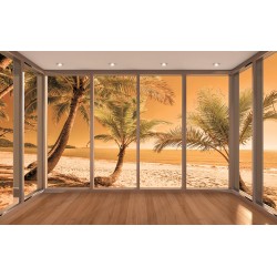 Wall murals beach with palm trees on orange background window 