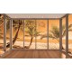 Wall murals beach with palm trees on orange background window Wall murals beach with palm trees on orange background window