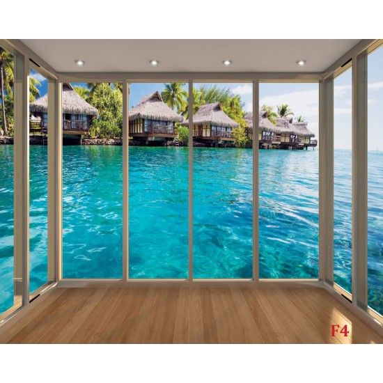 Wall murals Tropical view of Bora Bora window gold Wall murals Tropical view of Bora Bora window gold