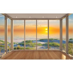Wallpapers french window gold with sea sunset