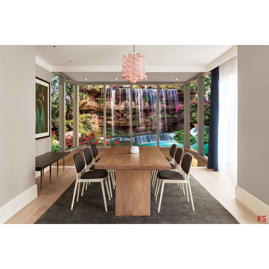 Wallpapers mural waterfall water wall window gold