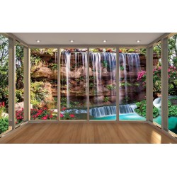 Wallpapers mural waterfall water wall window gold