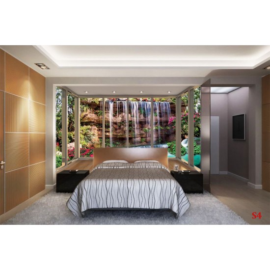Wallpapers mural waterfall water wall window gold