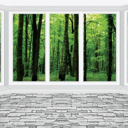 Wall murals window wall view the green forest