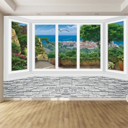 Wall murals mitation window wall sea and seagulls Wall murals mitation window wall sea and seagulls