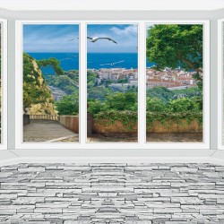 Wall murals mitation window wall sea and seagulls