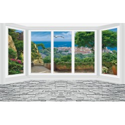 Wall murals mitation window wall sea and seagulls