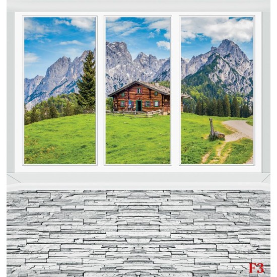 Photo murals Imitation window wall view of the chalet in the mountains Photo murals Imitation window wall view of the chalet in the mountains