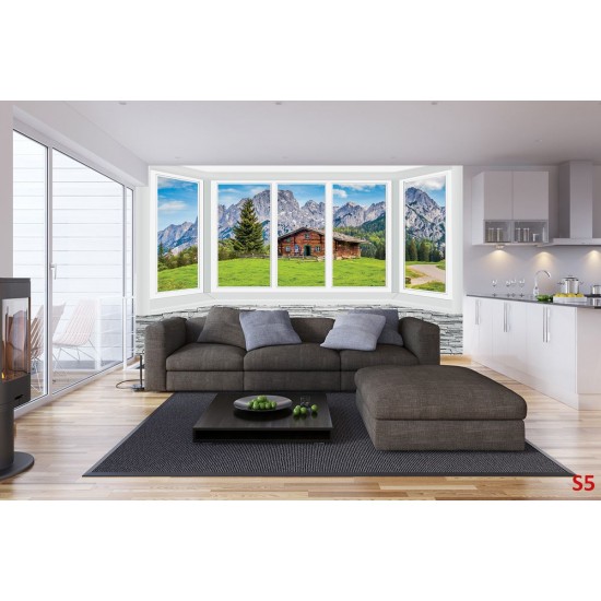 Photo murals Imitation window wall view of the chalet in the mountains Photo murals Imitation window wall view of the chalet in the mountains