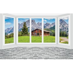 Photo murals Imitation window wall view of the chalet in the mountains