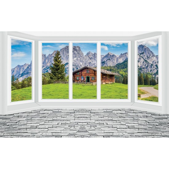 Photo murals Imitation window wall view of the chalet in the mountains Photo murals Imitation window wall view of the chalet in the mountains