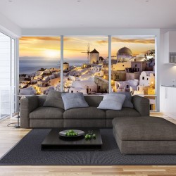 Wallpapers mural French window overlooking Santorini night 2