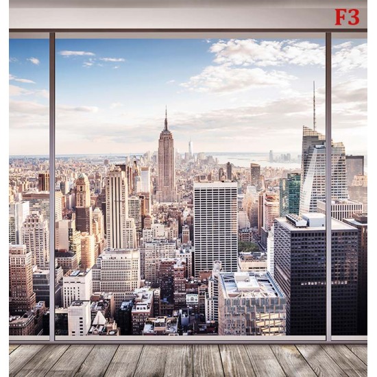 Photo mural imitation walls with window view Manhattan
