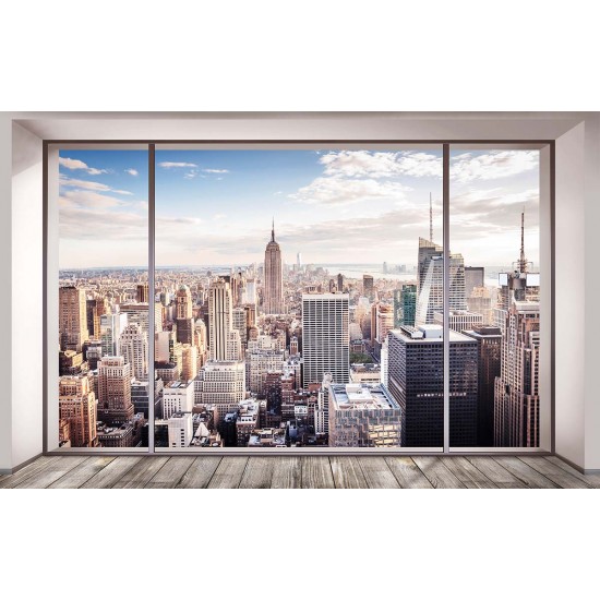 Photo mural imitation walls with window view Manhattan