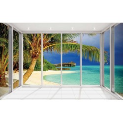 Photo mural sea landscape with palm trees French window bright