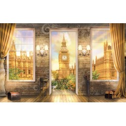 Photo wallpaper 3d room effect view over windows London