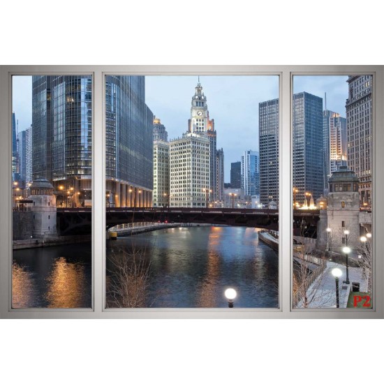 Wallpapers mural panoramic daily view of Chicago and river window