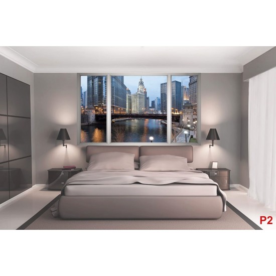 Wallpapers mural panoramic daily view of Chicago and river window