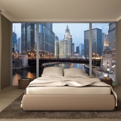 Wallpapers mural panoramic daily view of Chicago and river window