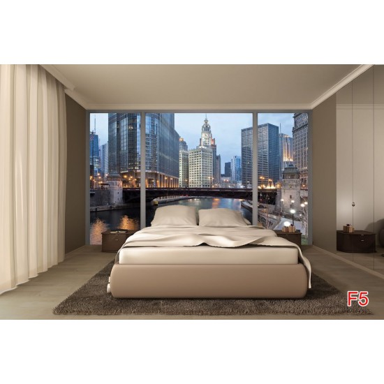 Wallpapers mural panoramic daily view of Chicago and river window