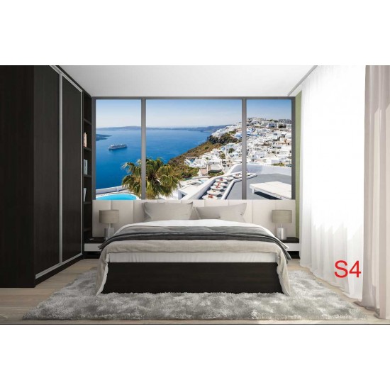 Photo mural view from Santorini in a french window Photo mural view from Santorini in a french window