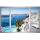 Photo mural view from Santorini in a french window Photo mural view from Santorini in a french window