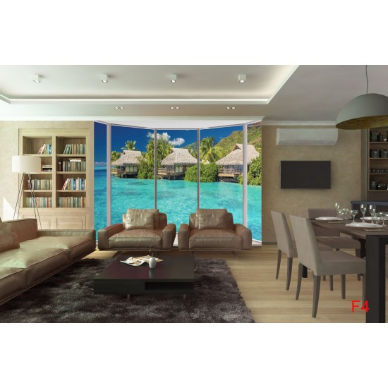 Wallpapers mural tropical summer houses in ellipse view