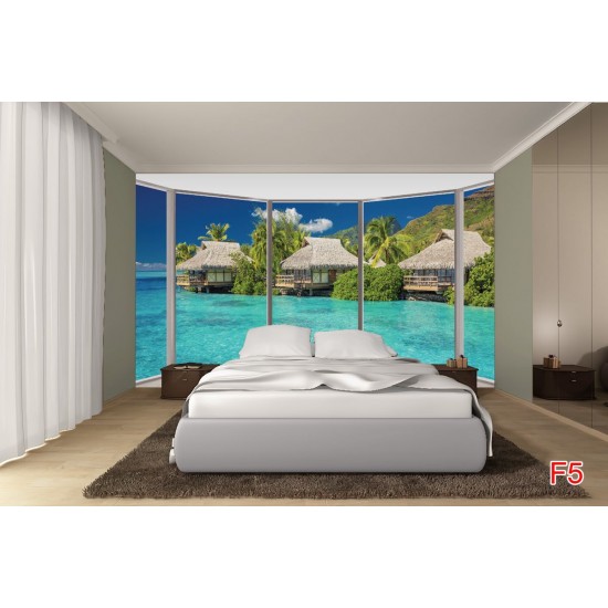 Wallpapers mural tropical summer houses in ellipse view