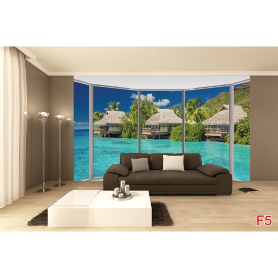 Wallpapers mural tropical summer houses in ellipse view