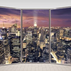 Wallpapers mural panoramic view New York at night with a window