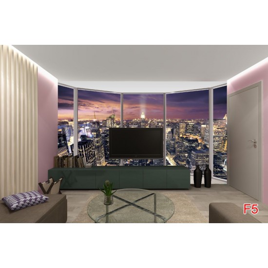 Wallpapers mural panoramic view New York at night with a window