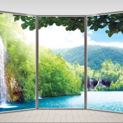 Wallpapers mural ellipse window with waterfall view