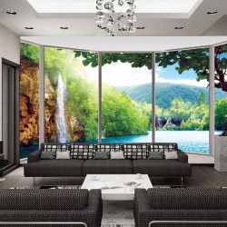 Wallpapers mural ellipse window with waterfall view