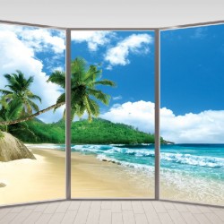 Wallpapers mural ellipse window with coast and palms