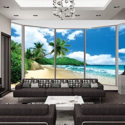 Wallpapers mural ellipse window with coast and palms