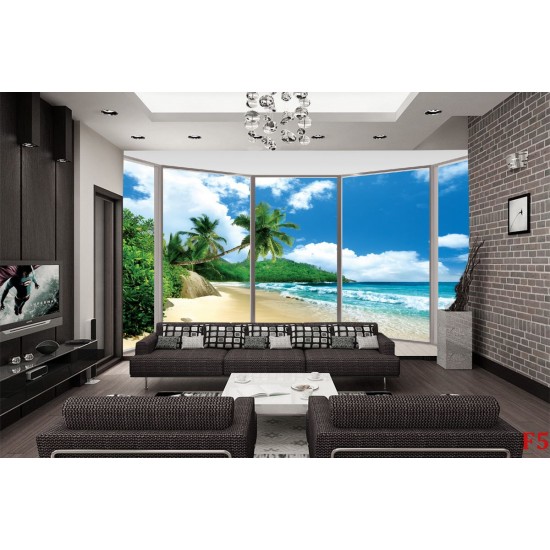 Wallpapers mural ellipse window with coast and palms Wallpapers mural ellipse window with coast and palms