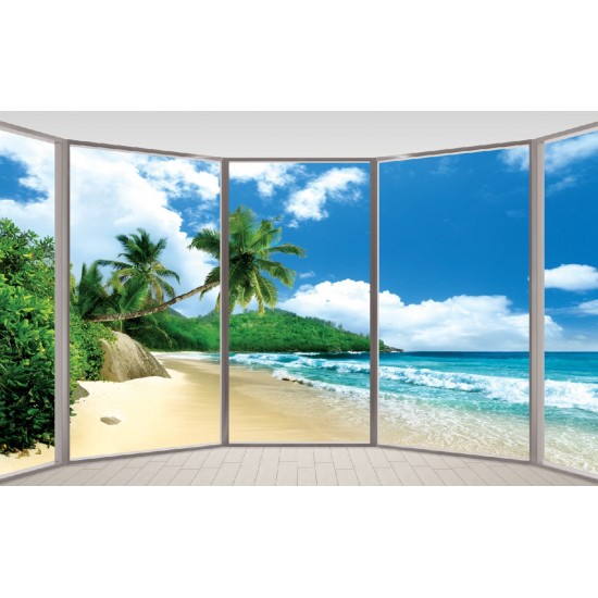 Wallpapers mural ellipse window with coast and palms Wallpapers mural ellipse window with coast and palms