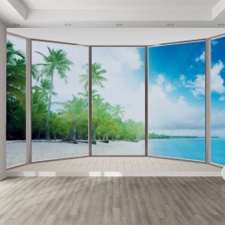 Wallpapers mural ellipse window with coast and palms 2
