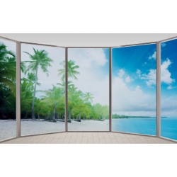 Wallpapers mural ellipse window with coast and palms 2