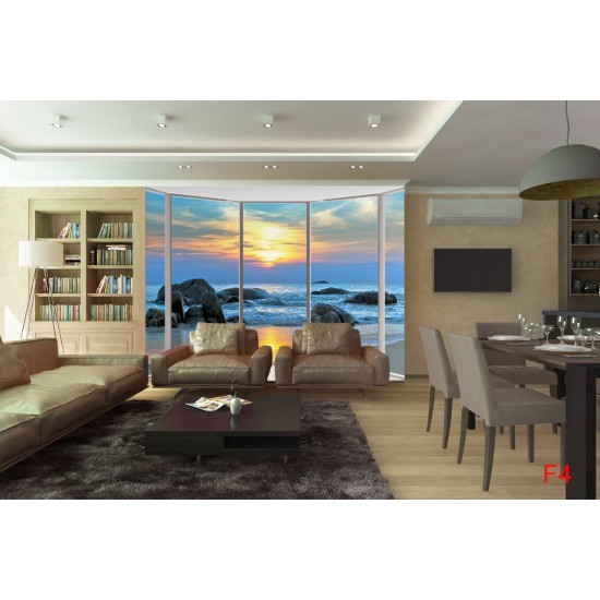 Wall mural ellipse window view with sea sunset Wall mural ellipse window view with sea sunset
