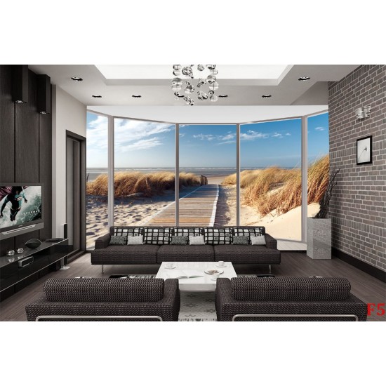 Wallpapers mural ellipse window with sea path view Wallpapers mural ellipse window with sea path view