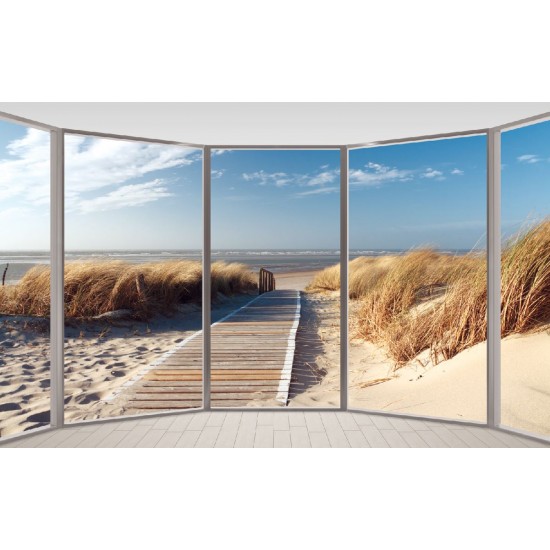 Wallpapers mural ellipse window with sea path view Wallpapers mural ellipse window with sea path view