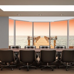 Wallpapers mural ellipse window with sea bridge view
