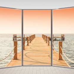 Wallpapers mural ellipse window with sea bridge view