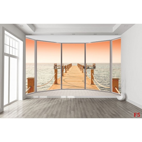 Wallpapers mural ellipse window with sea bridge view Wallpapers mural ellipse window with sea bridge view