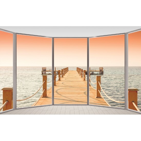 Wallpapers mural ellipse window with sea bridge view Wallpapers mural ellipse window with sea bridge view