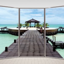 Wallpapers mural ellipse window with sea bridge view 2