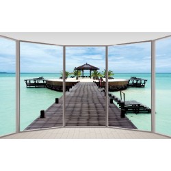 Wallpapers mural ellipse window with sea bridge view 2 Wallpapers mural ellipse window with sea bridge view 2